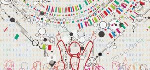 Decorative drawing of a woman cheering.